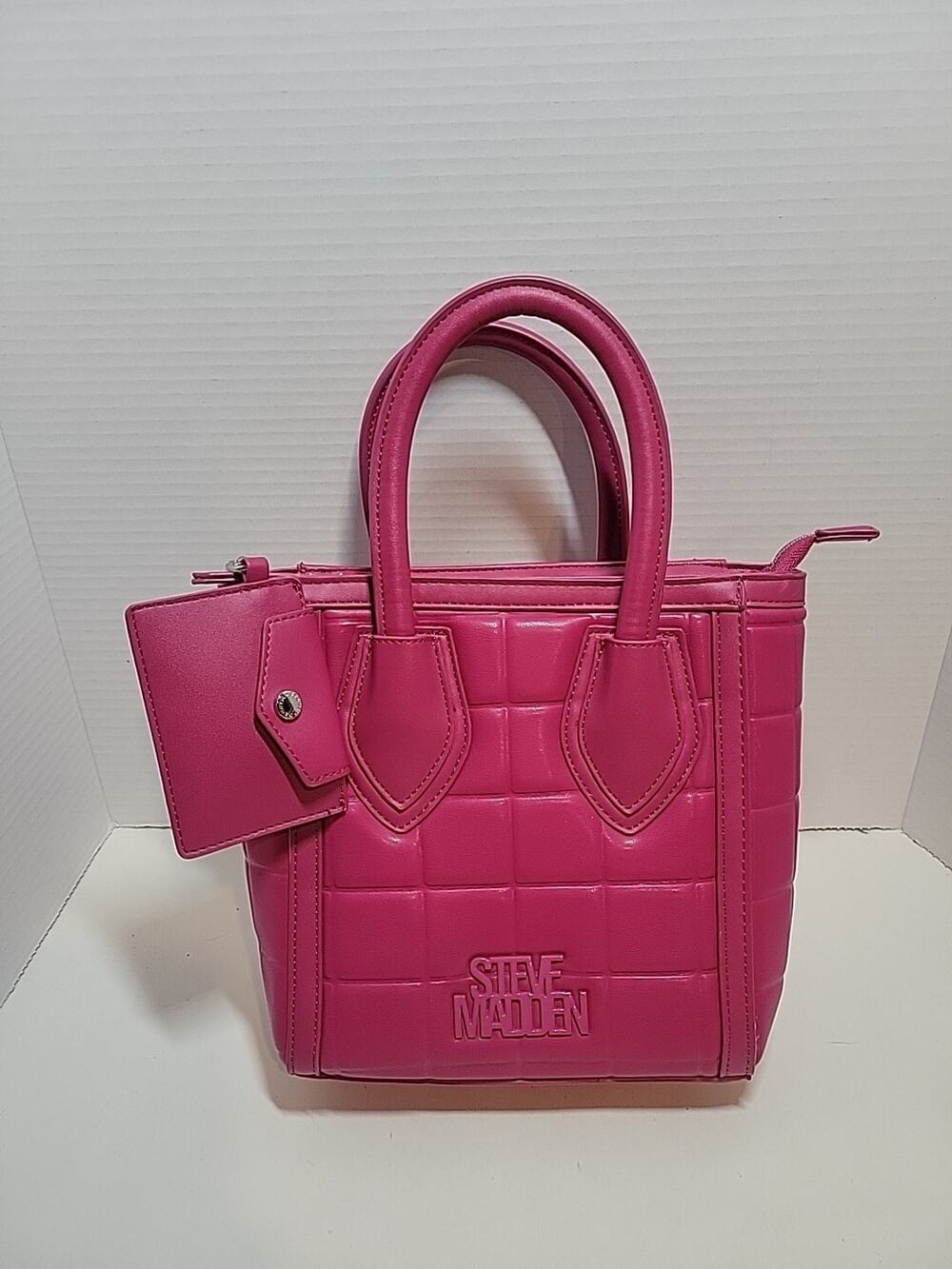 Steve Madden BCLARK Quilted Satchel Bag Purse Hot Pink Double Handles W/Pouch